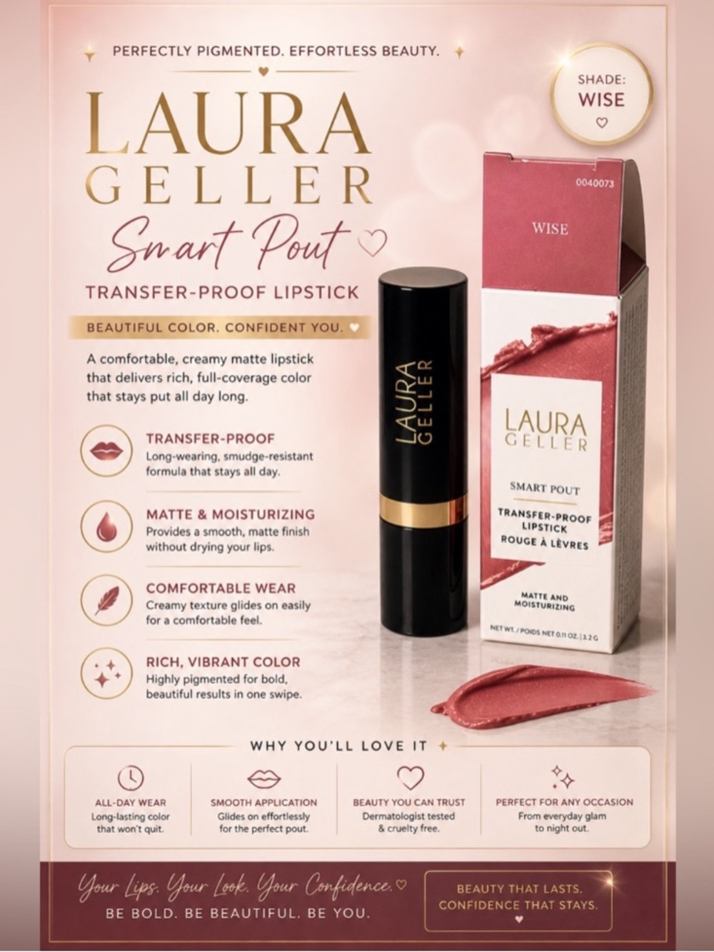 Laura Geller Wise Smart Pout Lipstick Transfer Proof NWT - Picture 2 of 4